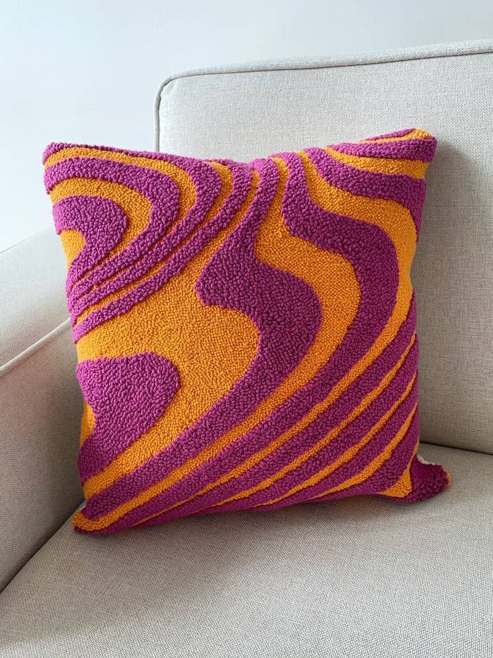 Hand Tufted Swirly Punch Needle Decorative Cushion Case #2 for wholesale by Honey Art and Nature