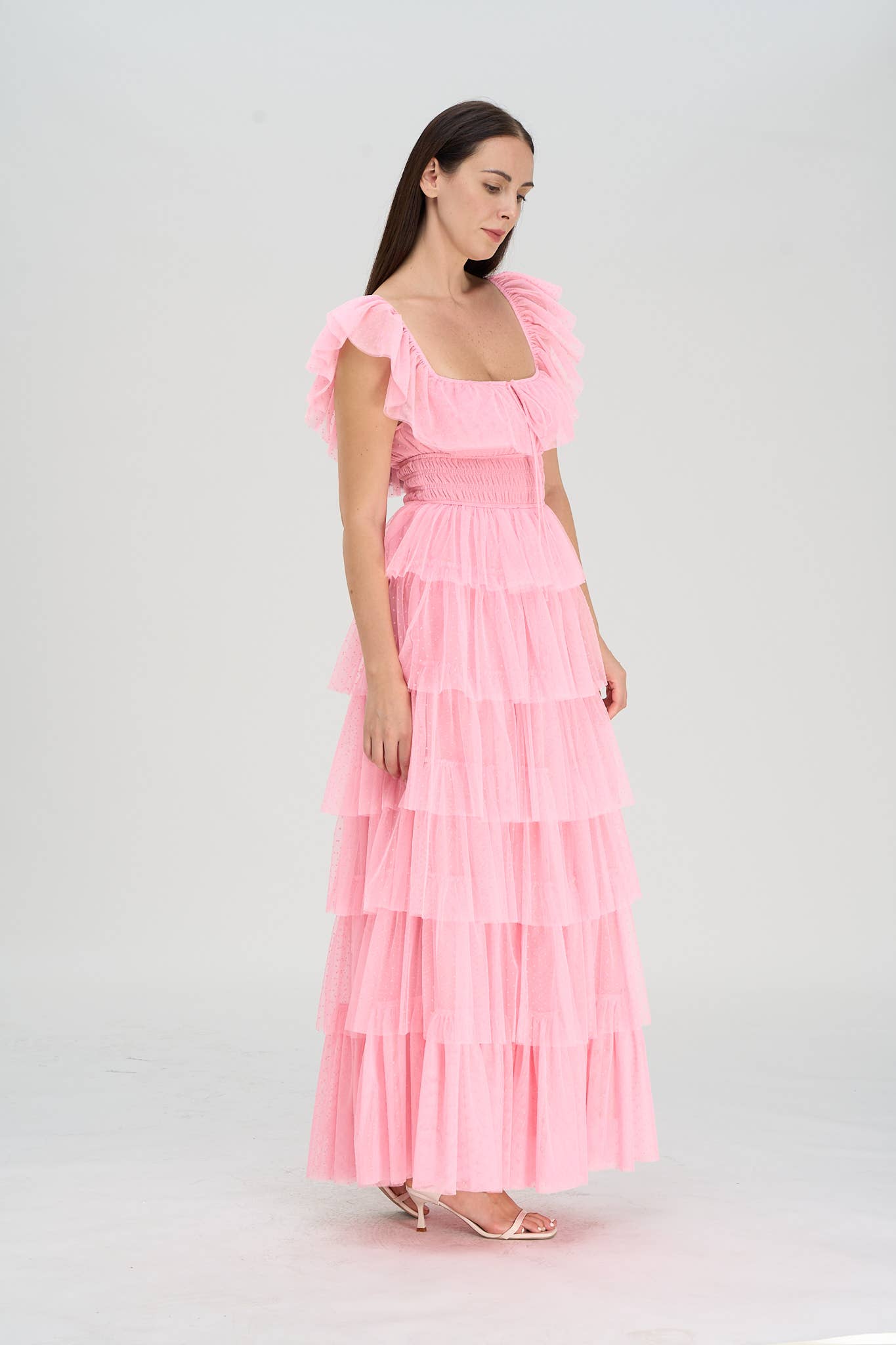 DUSTY ROSE - Venta al por mayor Vestido - Mujer - Vestido largo de tul con lunares en capas Whimsy12