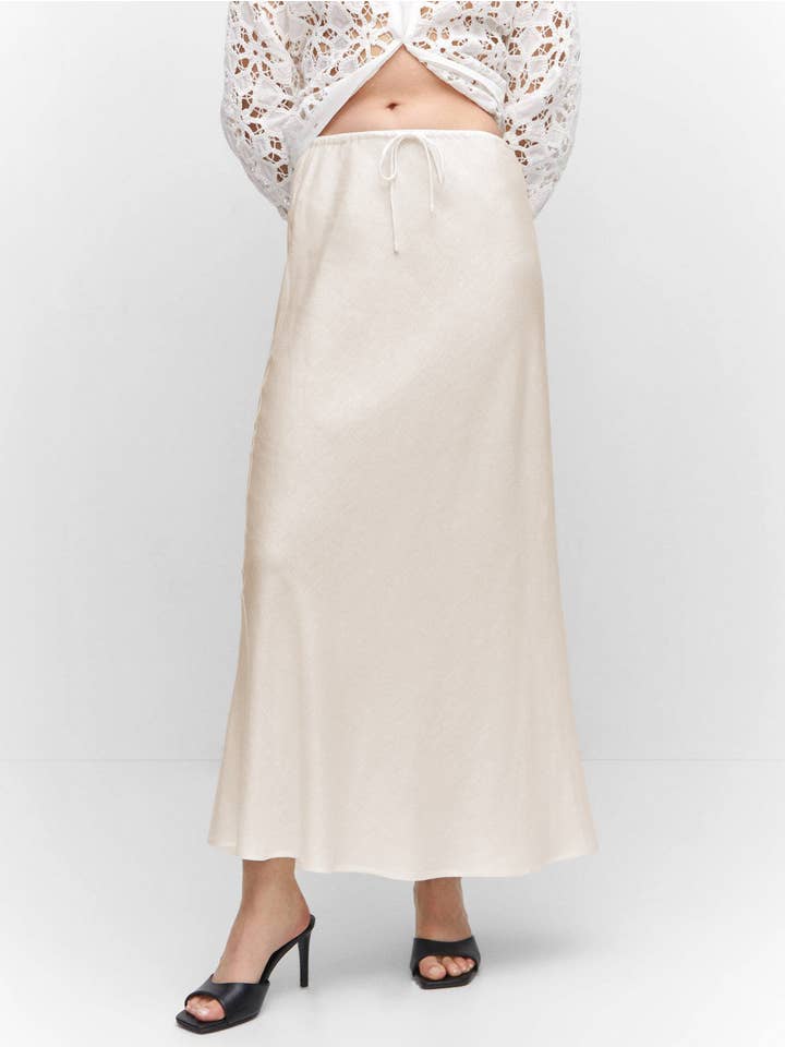 HIDDENBRAND - Wholesale Skirt - Women's - Satin High-Waisted Drawstring Tie Maxi Skirt9