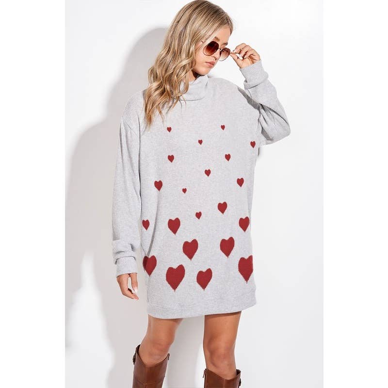 Phil Love - Wholesale Dress - Women's - Heart print rib knit Turtle neck tunic dress0