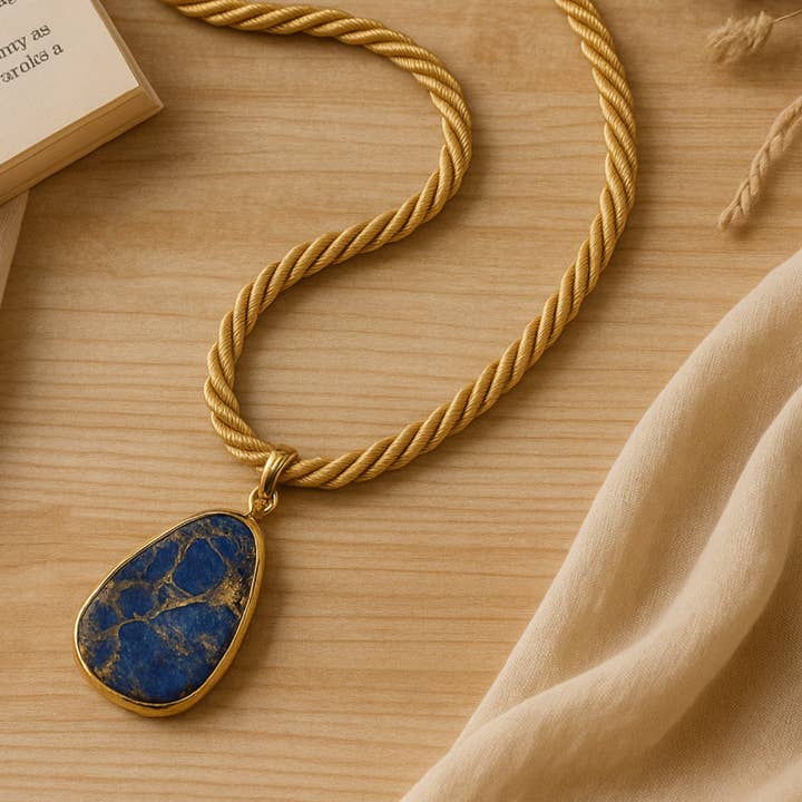 Colar de corda azul com pedra de turquesa média por atacado de PHOEBE´S