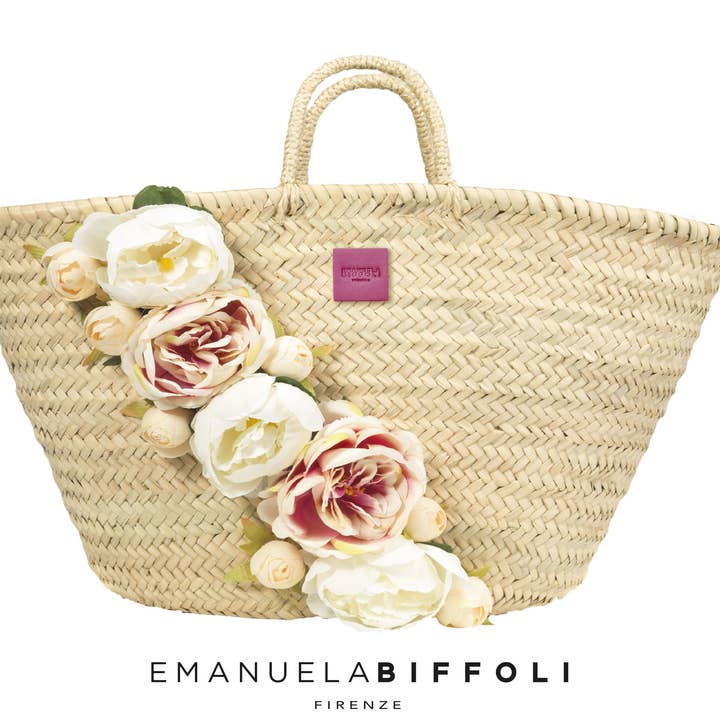 „AMALFI“ STROHSACK MIT HELLEN BLUMEN für den Großhandel von EMANUELA BIFFOLI FIRENZE