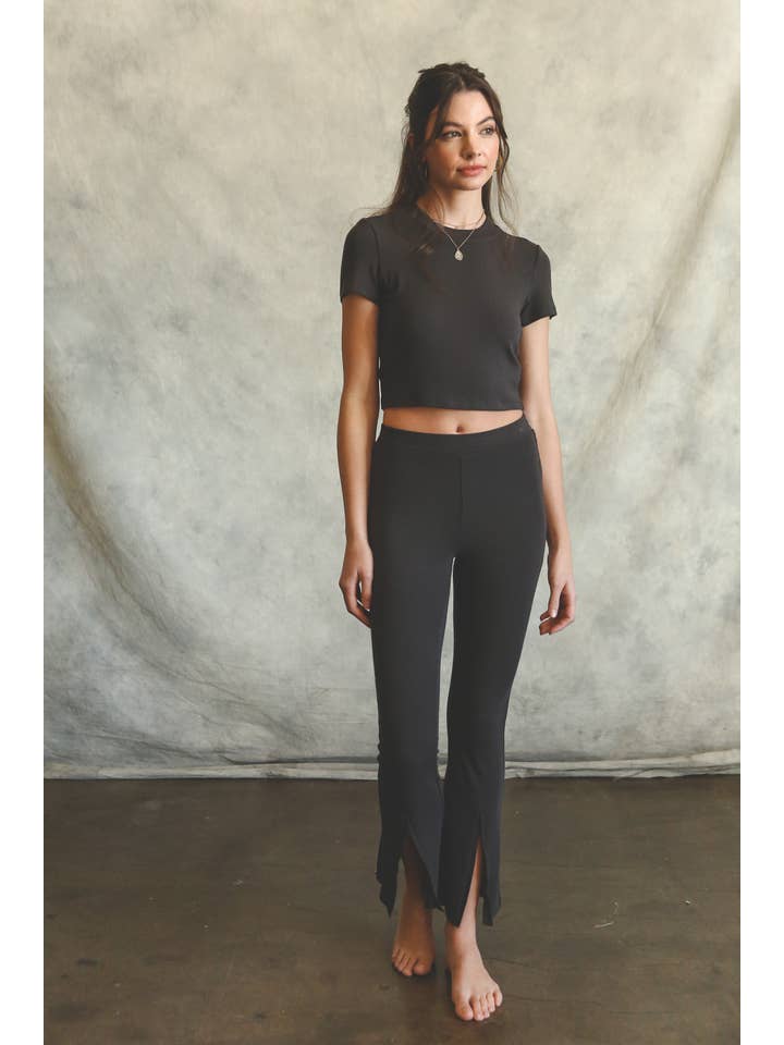 Listicle - Wholesale Lounge Set - Women's - Ribbed Crop Top & Split Hem Pants Set12