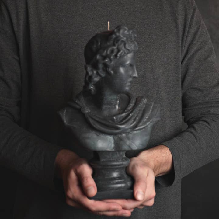 Black Apollo XL Greek God Head Candle - Roman Bust Figure for wholesale by Agora Home