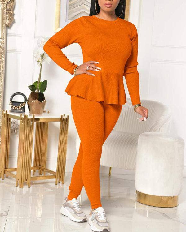 Fashion Combination - Wholesale Top & Pant Set (NOT Loungewear) - Women's - laceup bardot peplum top skinny pants set1