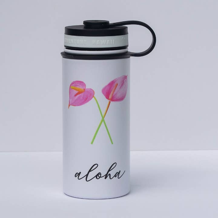 Single Anthurium | 16 oz Vacuum Insulated Flask for wholesale by Adventure Hawaii