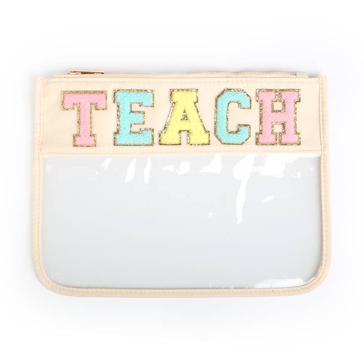 CLEARANCE Varsity Letter Zippered Pouch Bag - TEACH for wholesale by The Spotted Zebras