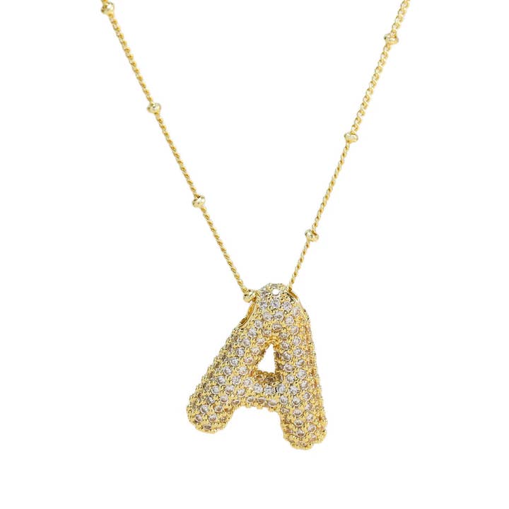 Savvy Bling - Wholesale Pendant/Charm Necklace - Initial CZ Balloon Bubble 18K Gold Necklace