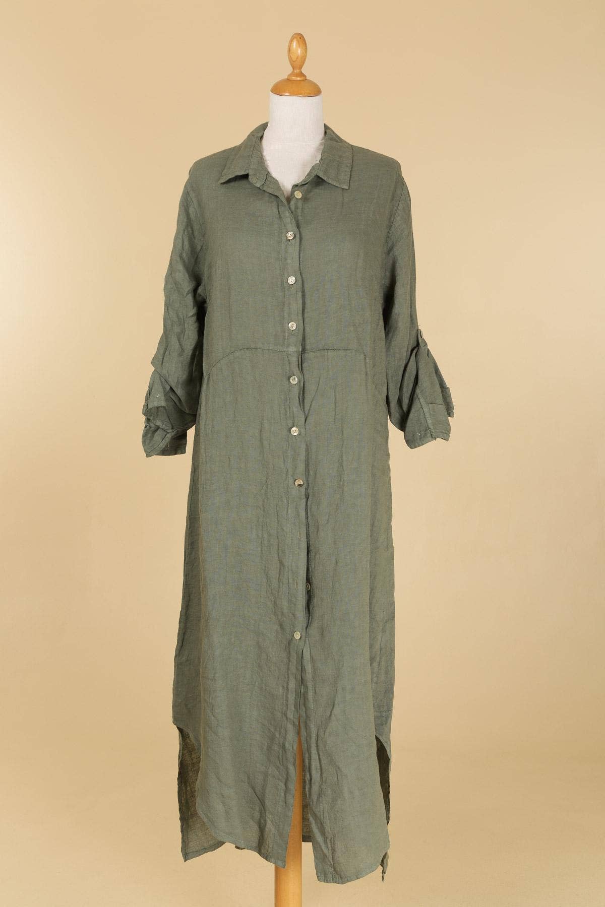 la maison des fibres naturelles - Wholesale Button Down Shirt - Women's - Long shirt dress 68036 100% LINEN55