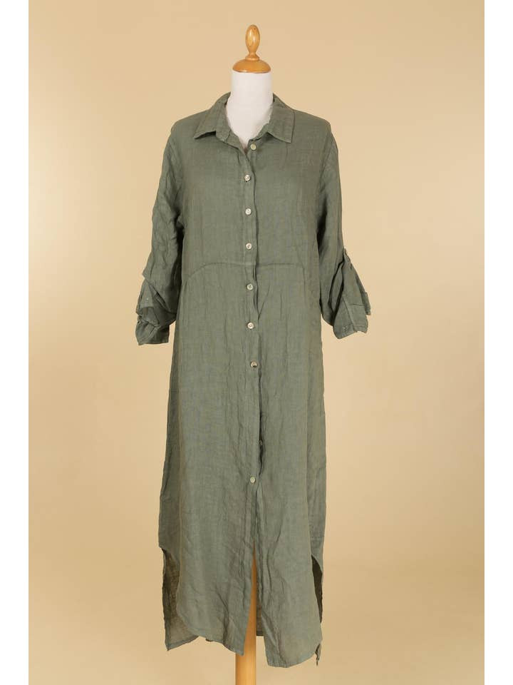 la maison des fibres naturelles - Wholesale Button Down Shirt - Women's - Long shirt dress 68036 100% LINEN7