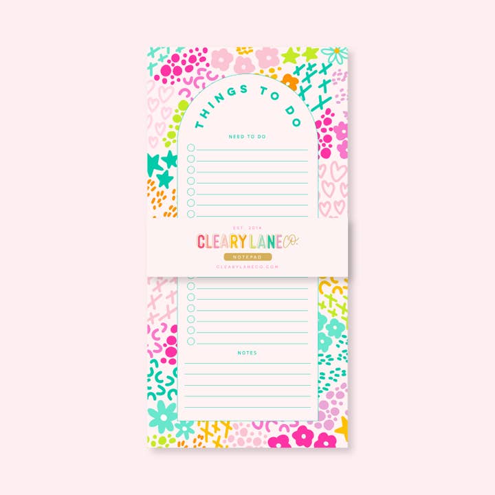 Cleary Lane - Wholesale Notepad - List Notepad | 4.25"x8.5" | Pink Rainbow Garden