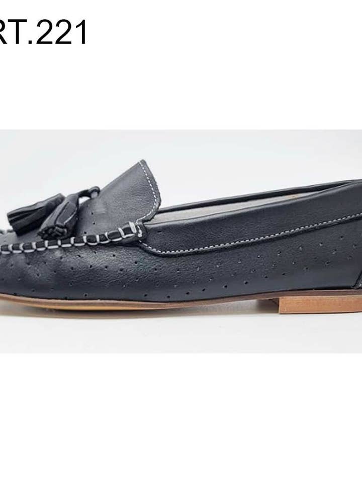 ART.221 Blue Drilled Loafers Top-Stitching Made in Italy for wholesale by Eccellenza Donna