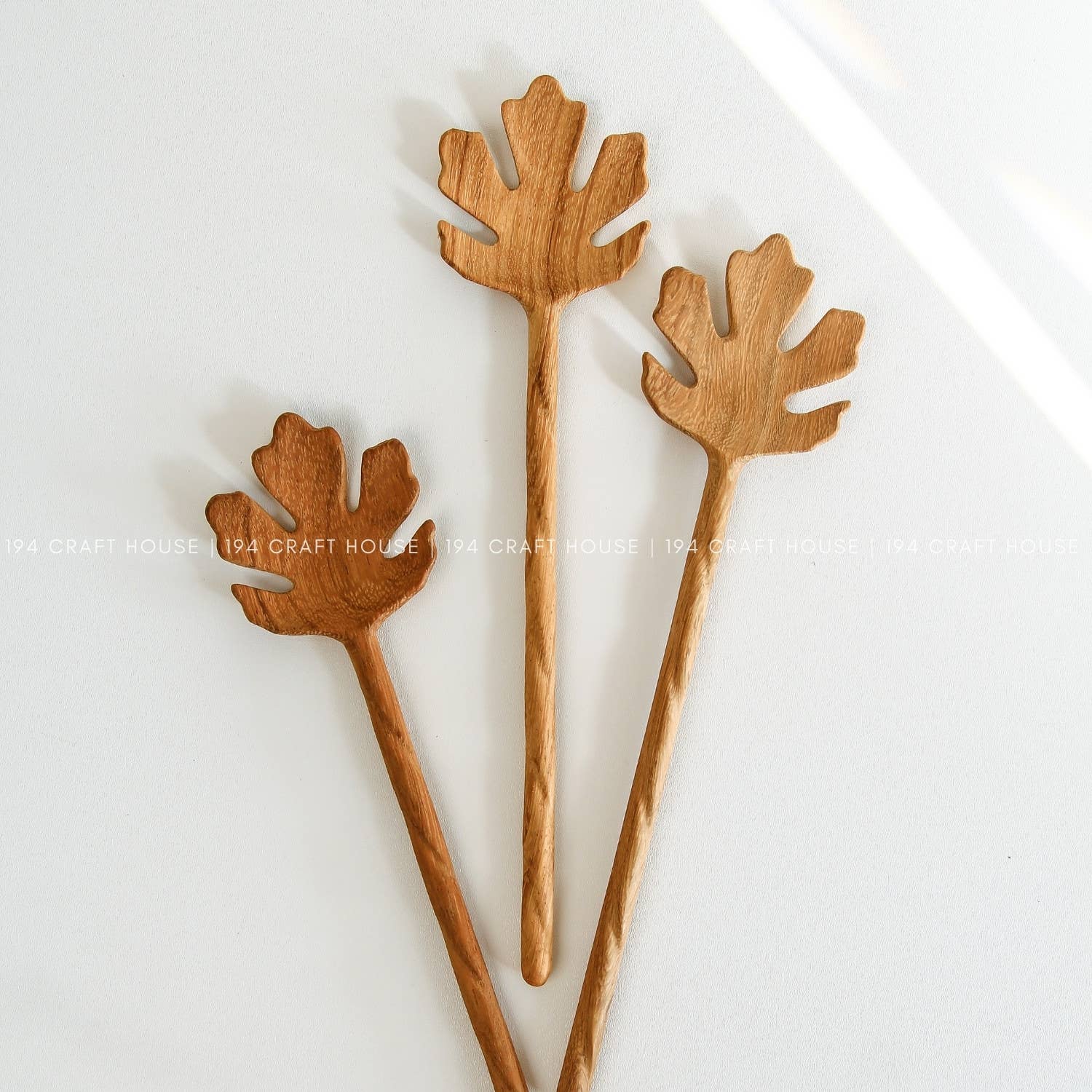 194 Craft House - Wholesale Serving Utensil - Hand Carved Leaf Shaped Wooden Spoon 10" - Serving Spoon6