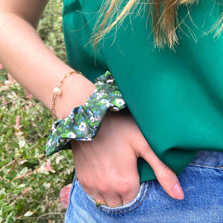 CHOUCHOU LAUREEN/green cotton with flower print for wholesale by Laure Derrey