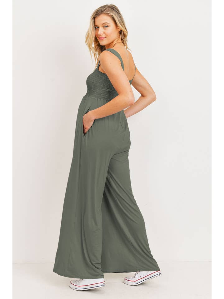 Hello Miz - Wholesale Lounge Romper - Maternity - Sleeveless Smocked Maternity Wide Leg Jumpsuit 19