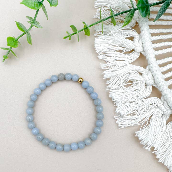 Angelite Beaded Bracelet with Gold Accent - Calming Energy for wholesale by Peach Tree & Co.