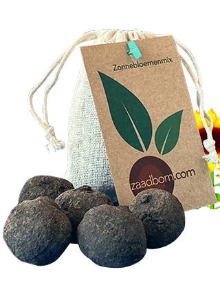 5 Samenbomben in Jutesäcken, Sonnenblumenmix für den Großhandel von Zaadbom