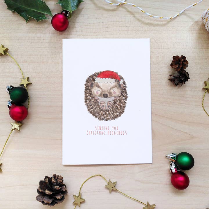 Christmas Hedgehugs Card for wholesale by The Curious Cactus