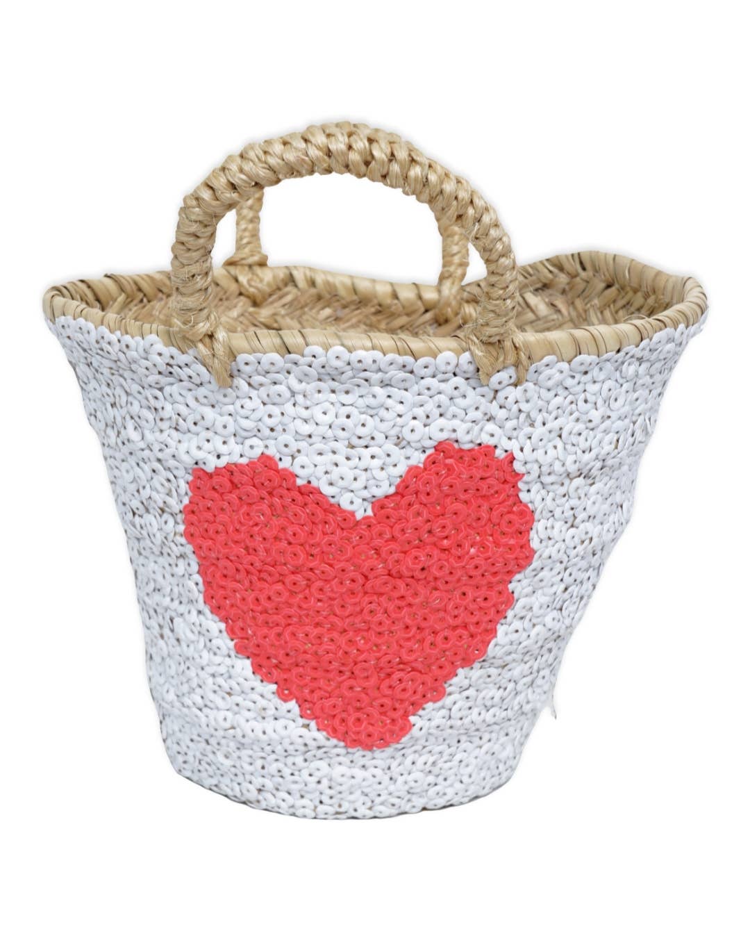 High crafty – wholesale Basket – Small White Palm Basket with Fuchsia Heart0