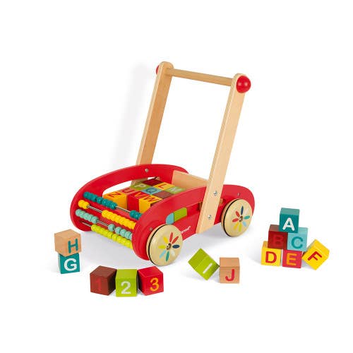 Janod - Wholesale Wood Toy - Kids - Tatoo - Abc Buggy Cart With 30 Blocks
