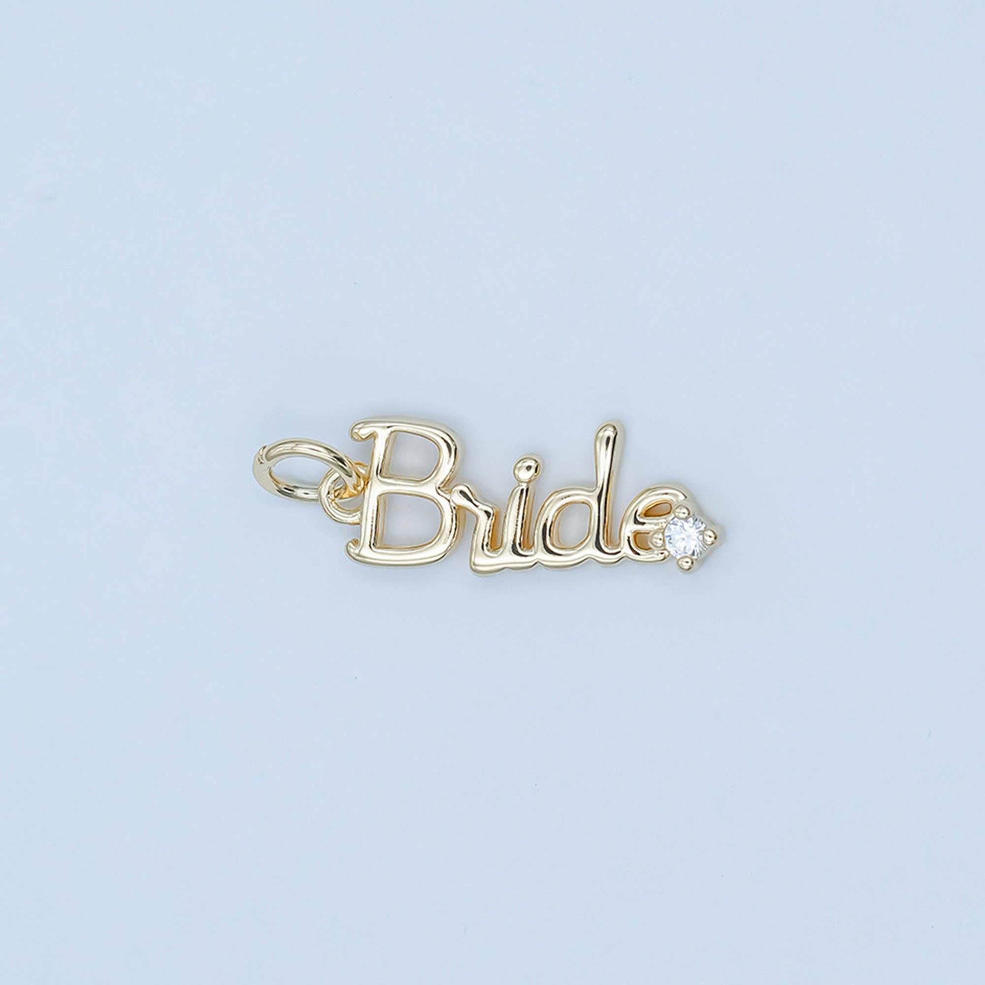Aim Eternal – wholesale Individual charm/pendant – 24K Gold Filled "Bride" Cursive Script CZ Charm in Gold & Silver | N0916