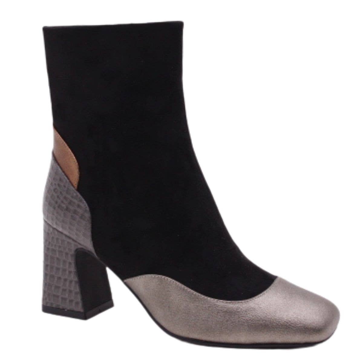 BLACK Ankle boot with metallic toe and block heel 578K611 for wholesale on Faire0