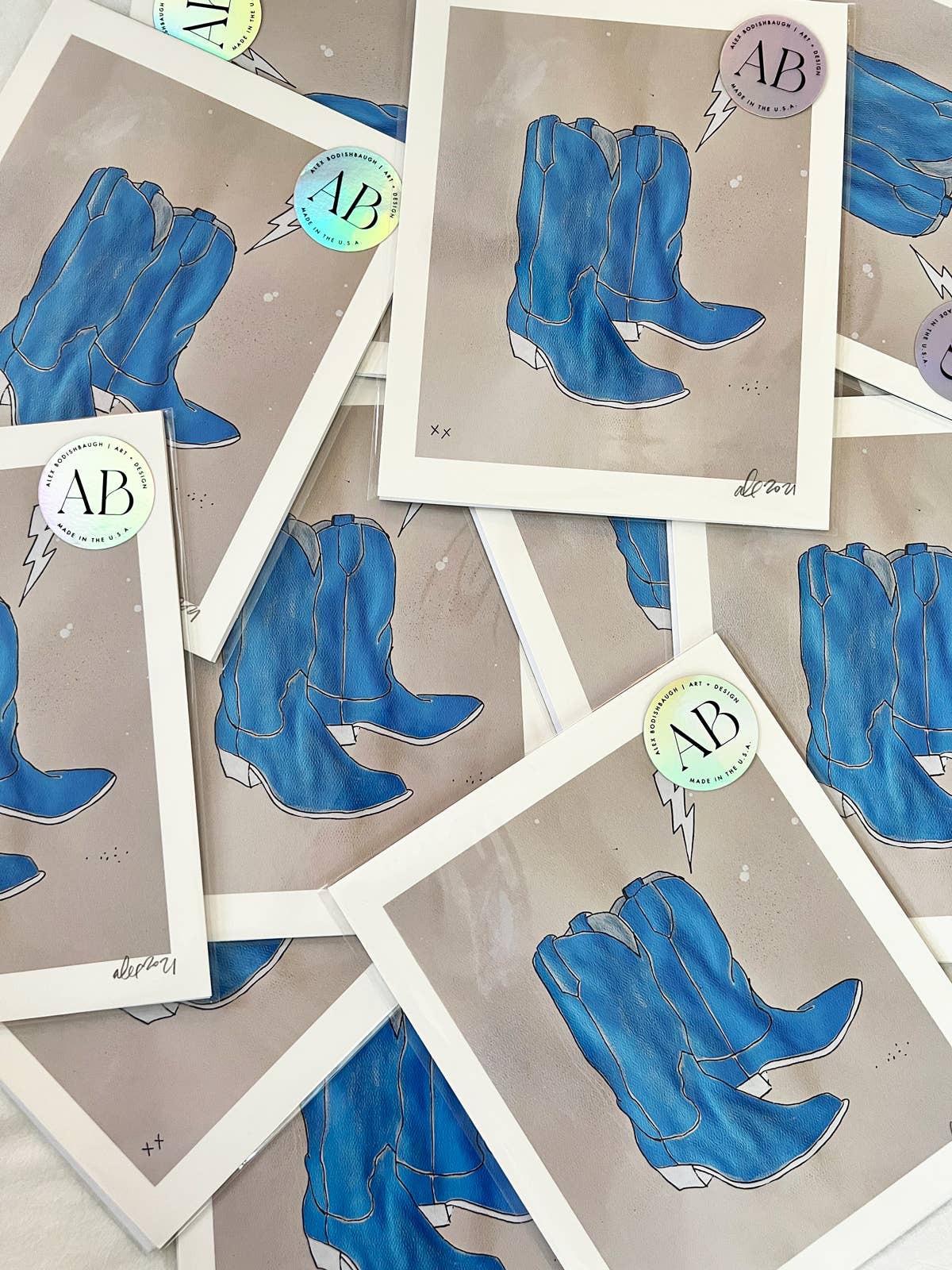 ALEX'S - Vente Affiche d'art - Bottes de cowboy bleues imprimées2