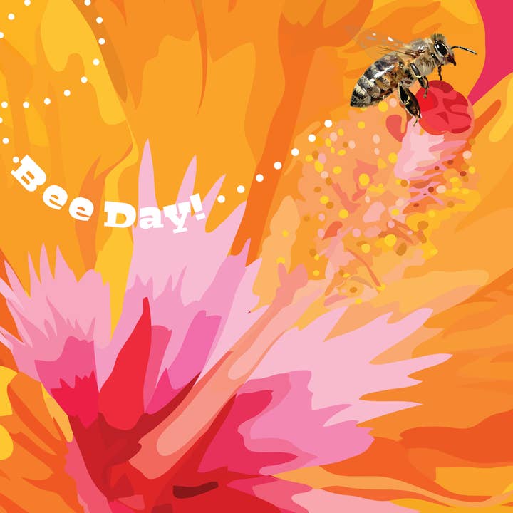 The Red Barn Press - Wholesale Birthday card - Birthday Card | Modern floral card with hibiscus and bee1