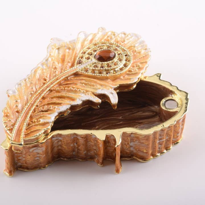 Keren Kopal - Venta al por mayor Joyero/organizador de joyas - Caja de abalorios de plumas doradas
