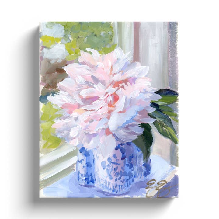 Elizabeth Alice Studio - Wholesale Art Print - No. 396 Sarah Bernhardt peony in blue and white vase, a canvas wrap print26