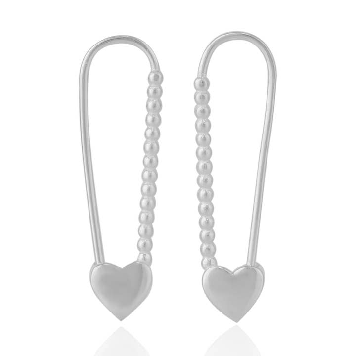 Heart Beaded Safety Pin Sterling Silver Earring for wholesale by Spero London
