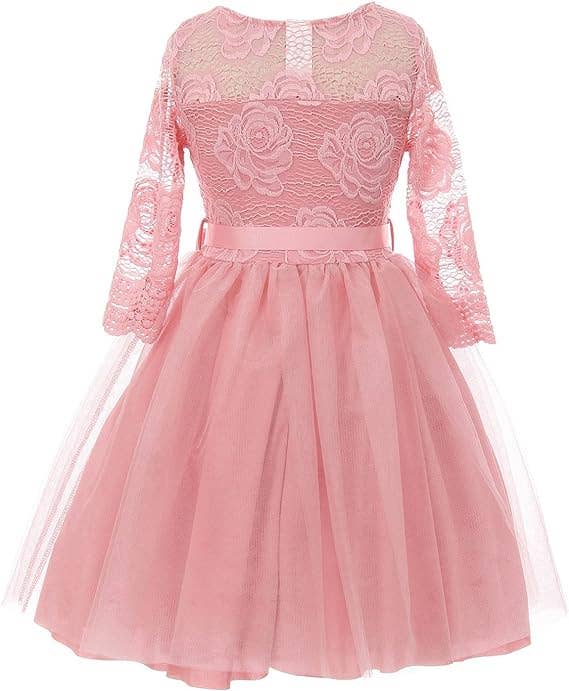 iGirlDress - Wholesale Dress - Kids - Little Girls 3/4Sleeve Floral Lace Corsage Flower Girl Dress11