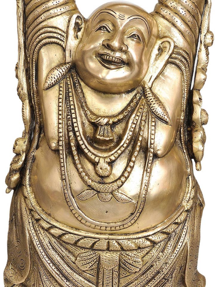 17" Lachende Boeddha in messing | Handgemaakt | Gemaakt in India voor wholesale door Exotic India Art