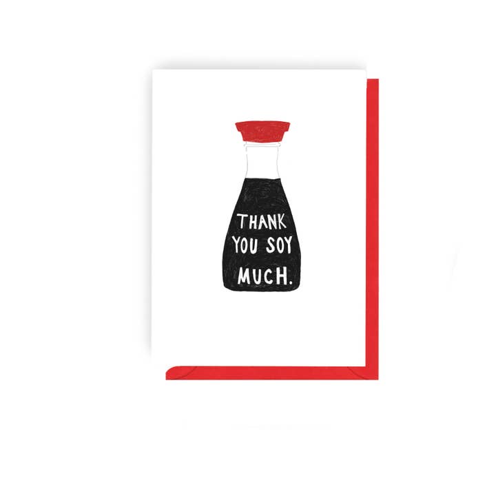 Merci Soy Beaucoup - Carte de remerciement illustrée pour la vente par Olive and Clive