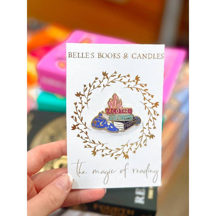 Belle's Books & Candles - Wholesale Lapel pin/button - Romantasy Pin | Romance Fantasy Bookish Pin Badge1