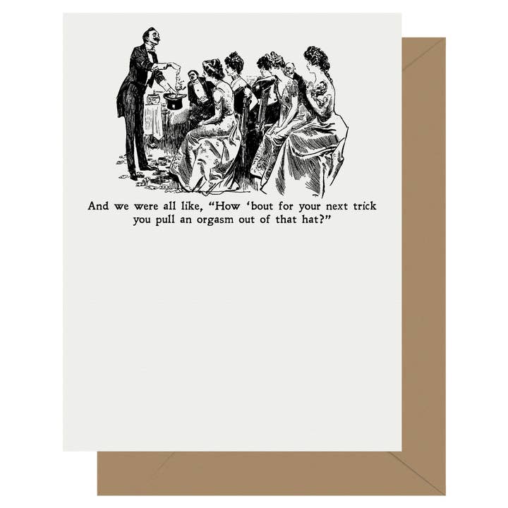 Gibson Girl Magic Orgasm Letterpress Greeting Card for wholesale by Letterpress Jess
