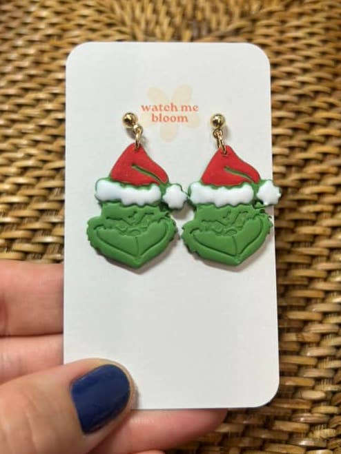 Grinch Clay Ohrringe PolymerClay Handgefertigte Weihnachtsohrringe für den Großhandel von Watch Me Bloom