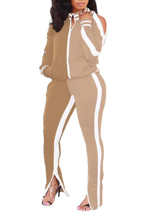 MB Fashion Wholesale - Wholesale Lounge Set - Women's - MB FASHION Two-Piece Track Set with Shoulder Cutouts 812511