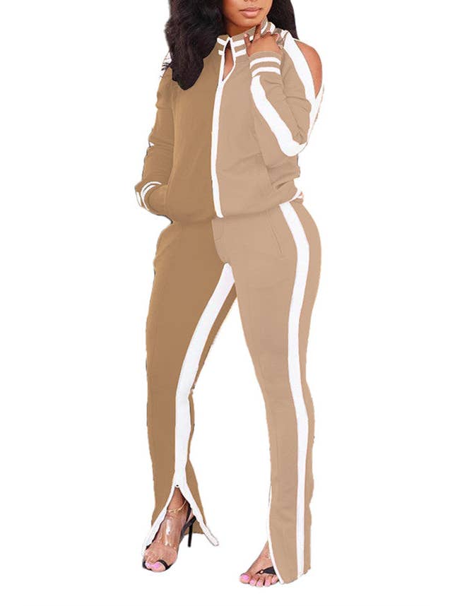 MB Fashion Wholesale - Wholesale Lounge Set - Women's - MB FASHION Two-Piece Track Set with Shoulder Cutouts 812511