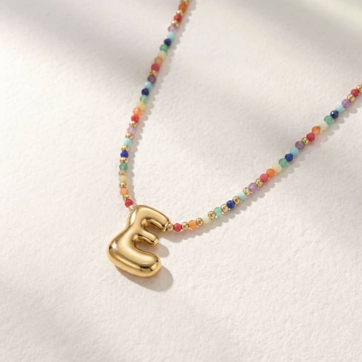 Rainbow Bubble Letter Initial Necklace for Valentine's for wholesale by Cape Diablo