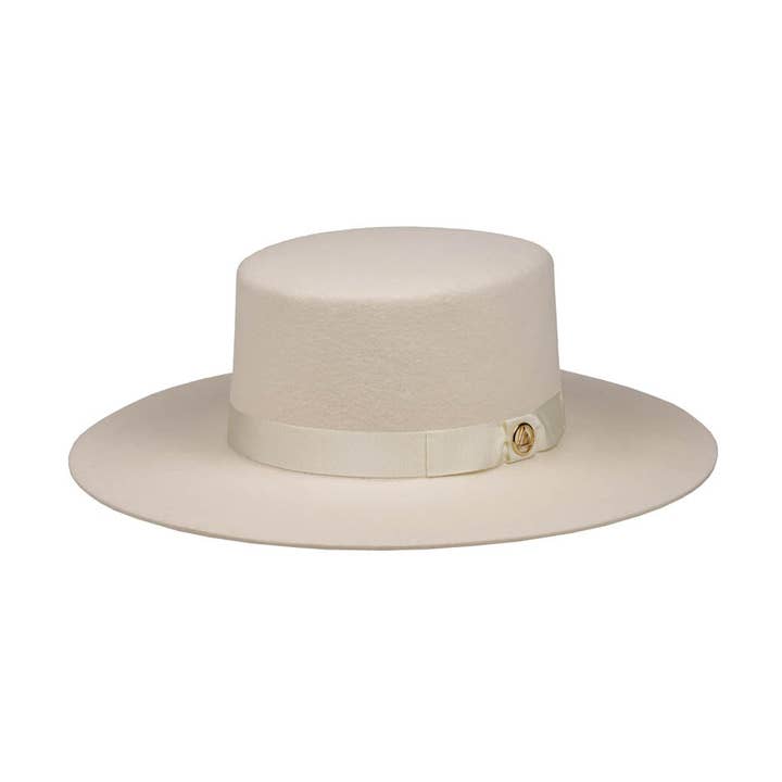 Évora Off White Boater Hat with Grosgrain Ribbon for wholesale by Le Trap