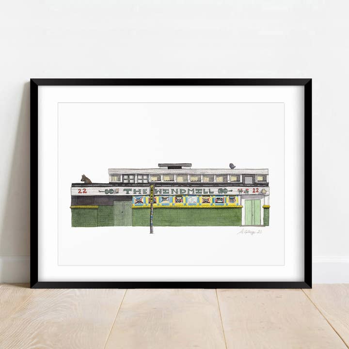 Brixton - Windmill Pub - Giclée Print (zonder lijst) voor wholesale door Ana Gallego Illustrations