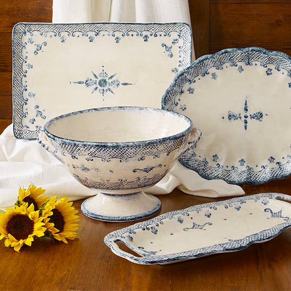 Arte Italica & Crown Linen Designs - Wholesale Bowl - Burano Footed Bowl with Handles2