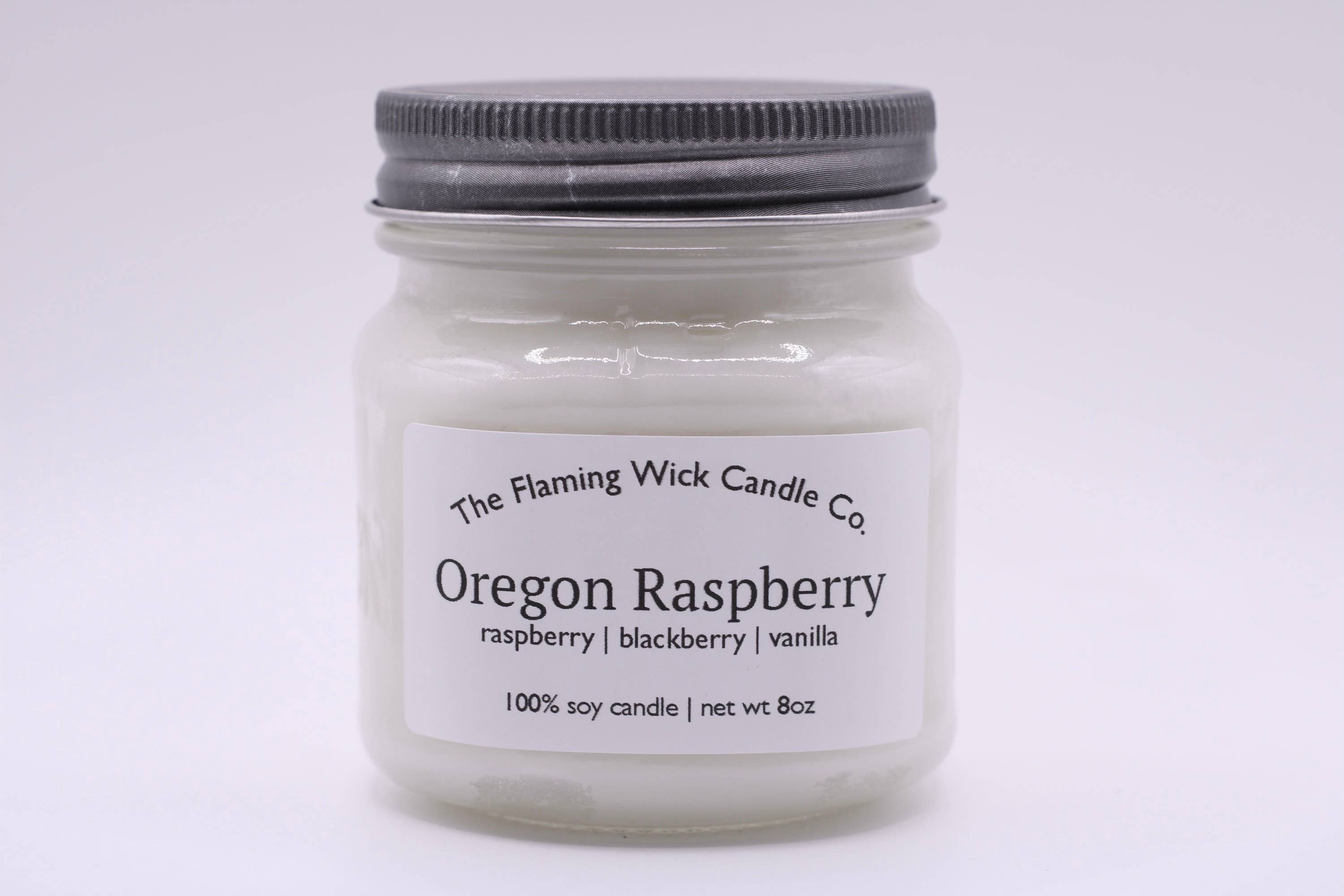 The Flaming Wick Candle Co. - Wholesale Jar/Filled Candle - Oregon Raspberry soy candle glass mason jar with pewter lid