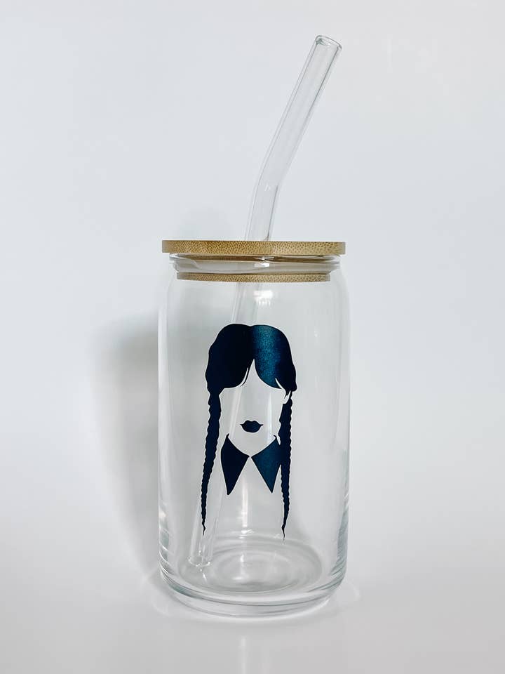 Wednesday Addams Glass Cup INCLUDING Lid & Straw for wholesale by Love Her Work