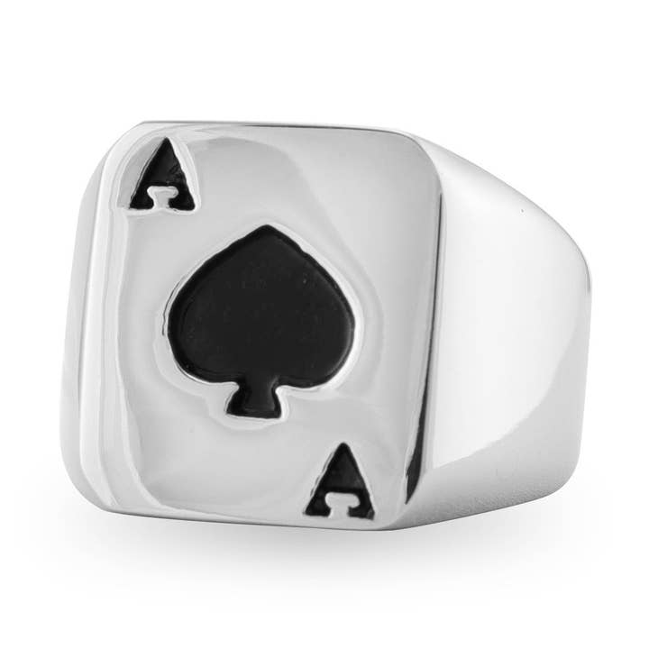 Ace Of Spades Siegelring aus poliertem, schwarzem Edelstahl für den Großhandel von WJW