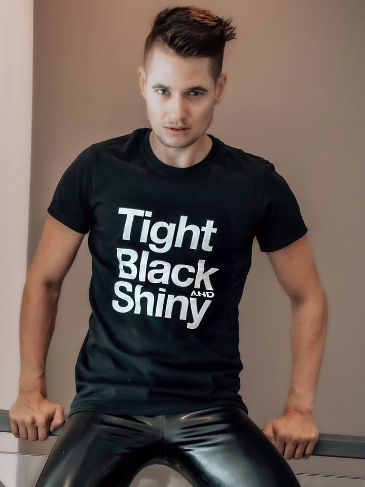 Peachy Kings / Kweer Cards - Wholesale Screen Printed T-Shirt - Men's - Tight Black and Shiny T-shirt - Black