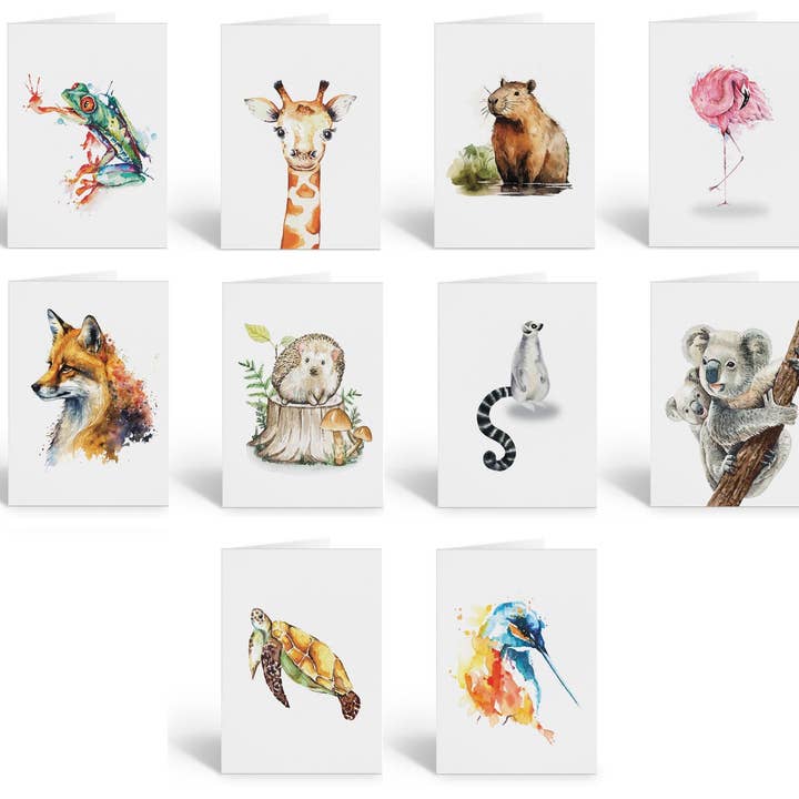 Assorted Watercolor Wildlife Note Cards with Envelopes for wholesale by Stonehouse Collection