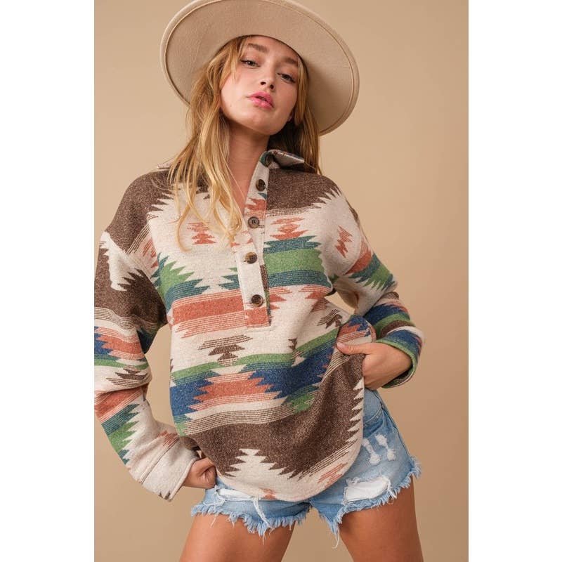 Grey Aztec Sweater  Rustic Rodeo Boutique