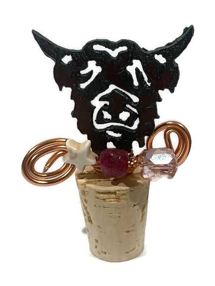 Rustic Wine Cork HIGHLAND Cow shape with beads and wire for wholesale by The Rustic Barn